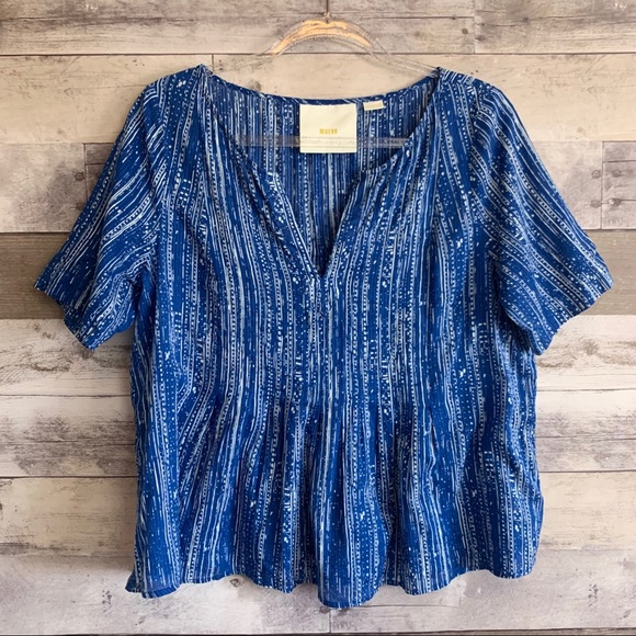 Anthropologie Tops - Maeve Anthro Cotton Blue White Orchid Island Top